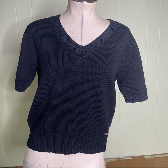 Paul & Shark Yachting Navy Pima Cotton V Neck Short Sleeve Sweater‎ Top Large - Picture 1 of 11
